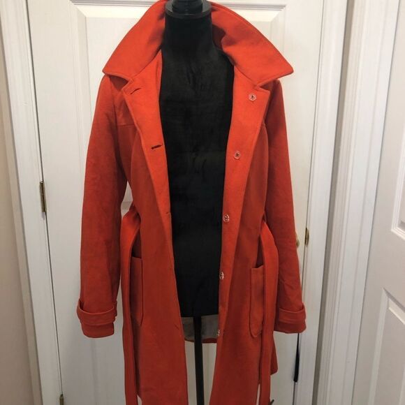 Banana Republic orange belted pea coat with hood size medium - Picture 5 of 16